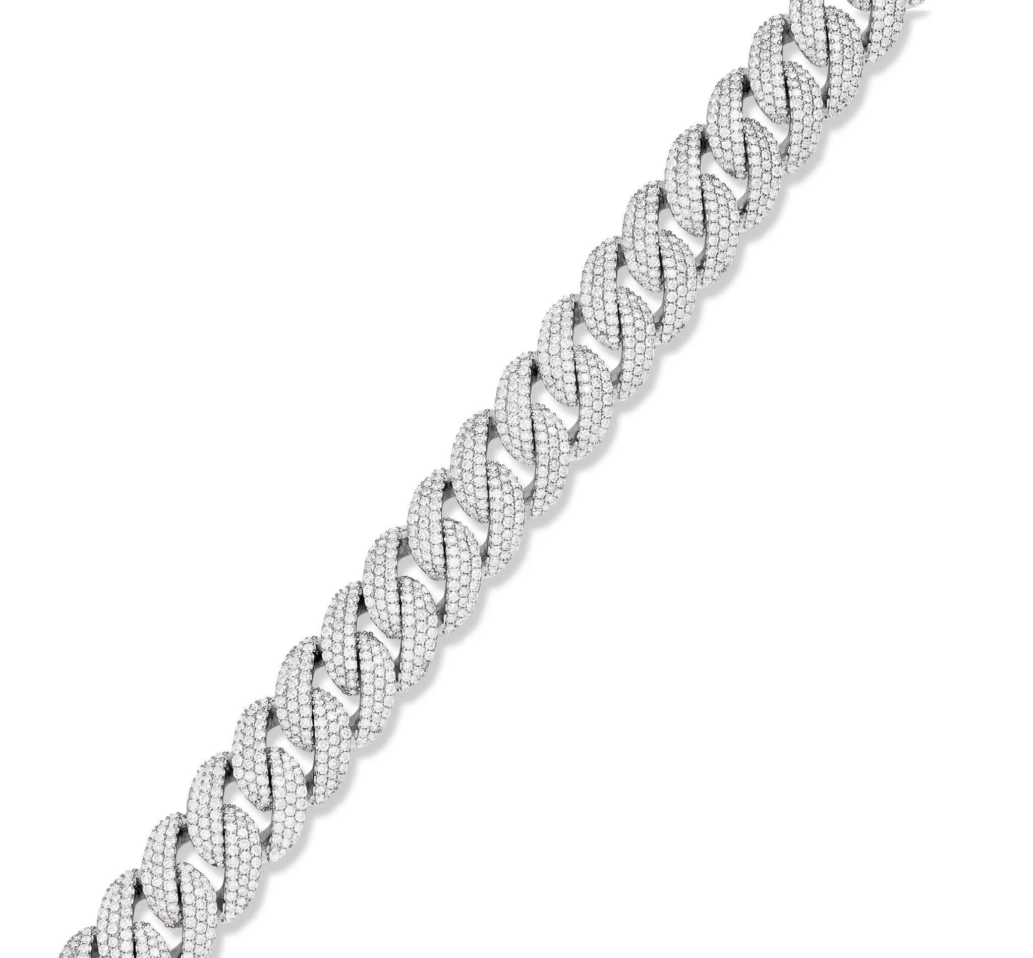 10K White Gold 54ctw Prongset Diamond 10mm Cuban Chain
