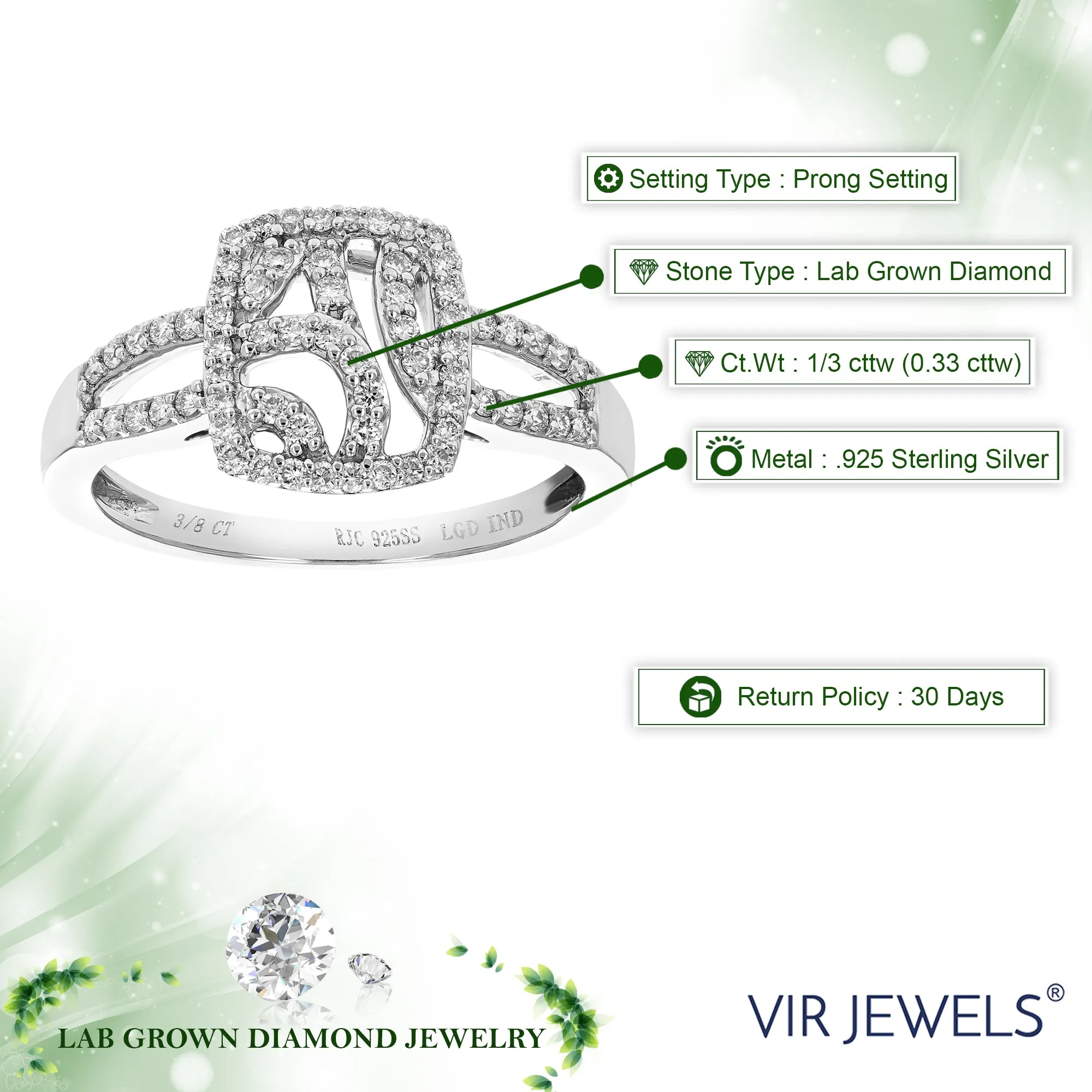 1/3 cttw Lab Grown Diamond Cushion Engagement Rings in Silver