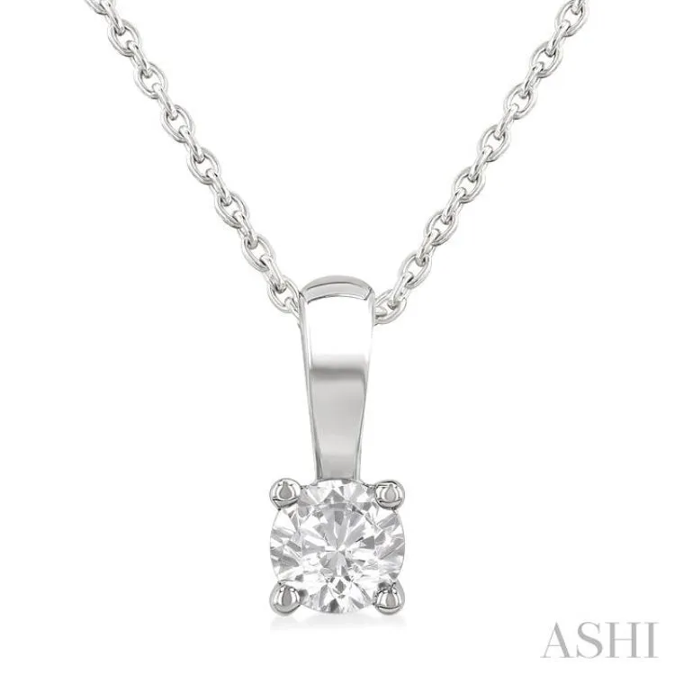 1/4 Ctw Prong Set Round Cut Diamond Solitaire Pendant With Chain in 14K White Gold