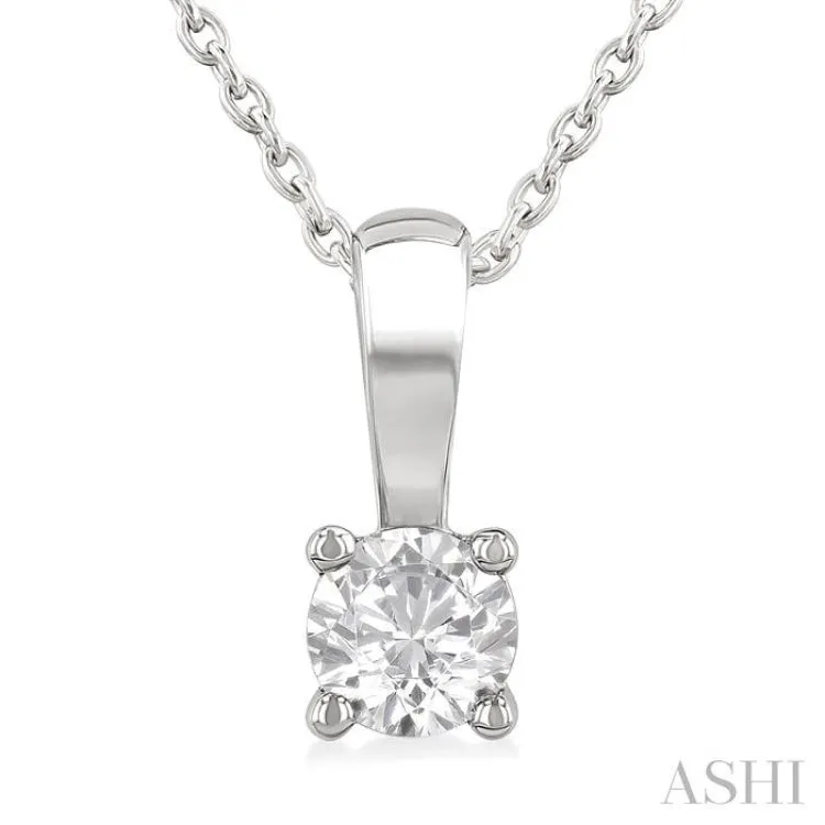 1/4 Ctw Prong Set Round Cut Diamond Solitaire Pendant With Chain in 14K White Gold