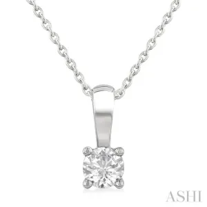 1/4 Ctw Prong Set Round Cut Diamond Solitaire Pendant With Chain in 14K White Gold
