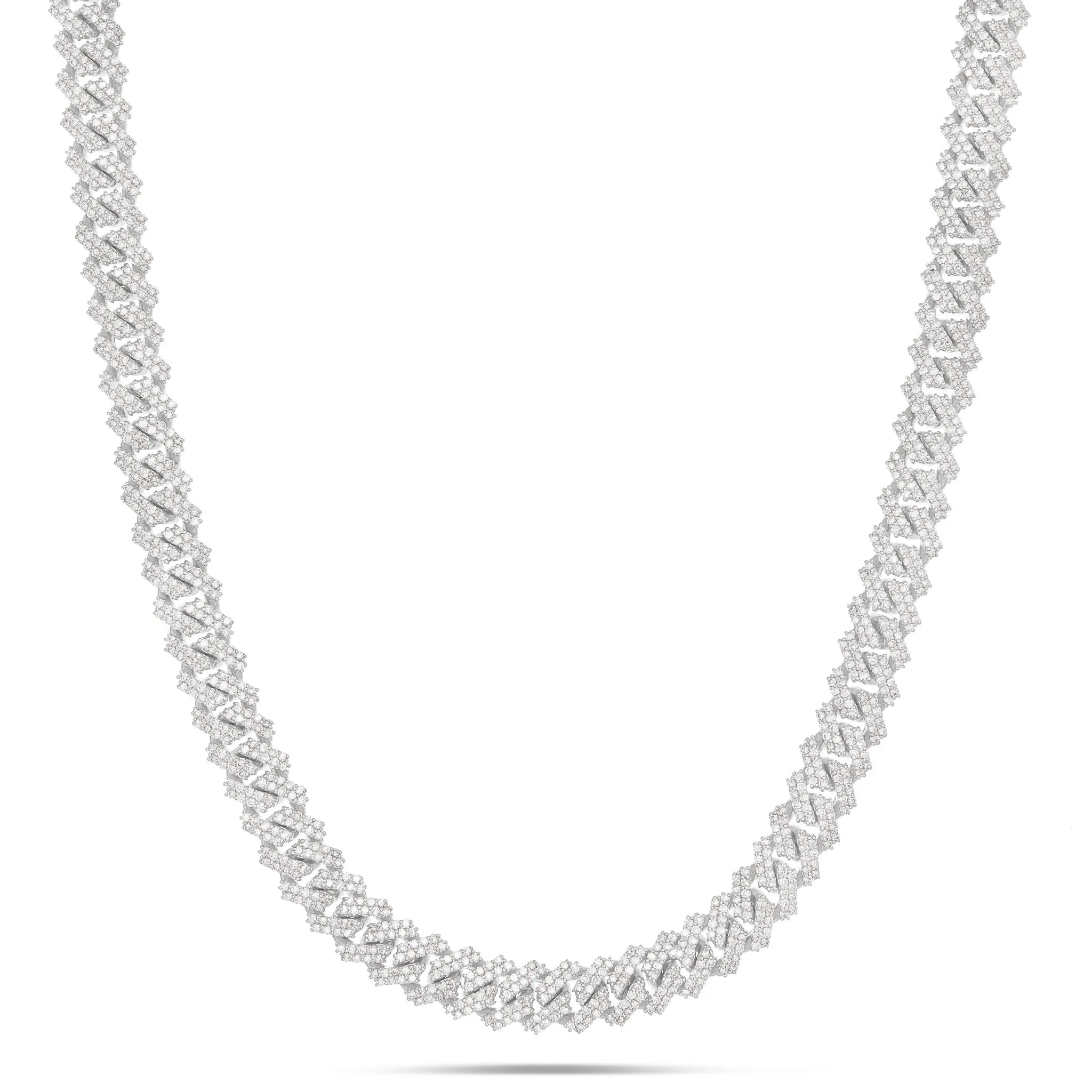 14K Gold 15.11ctw Prongset Diamond 9.25mm Cuban Chain