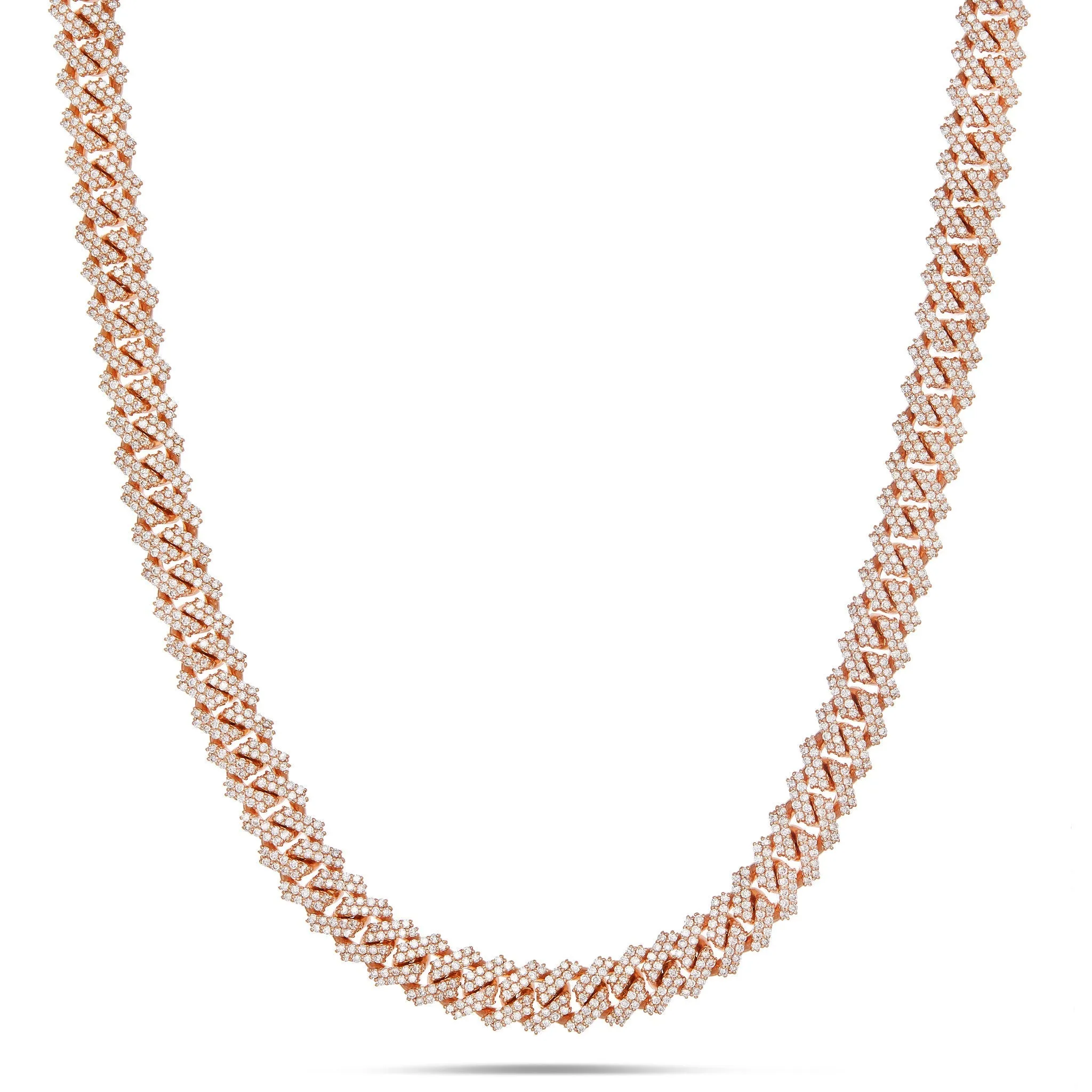 14K Gold 15.11ctw Prongset Diamond 9.25mm Cuban Chain