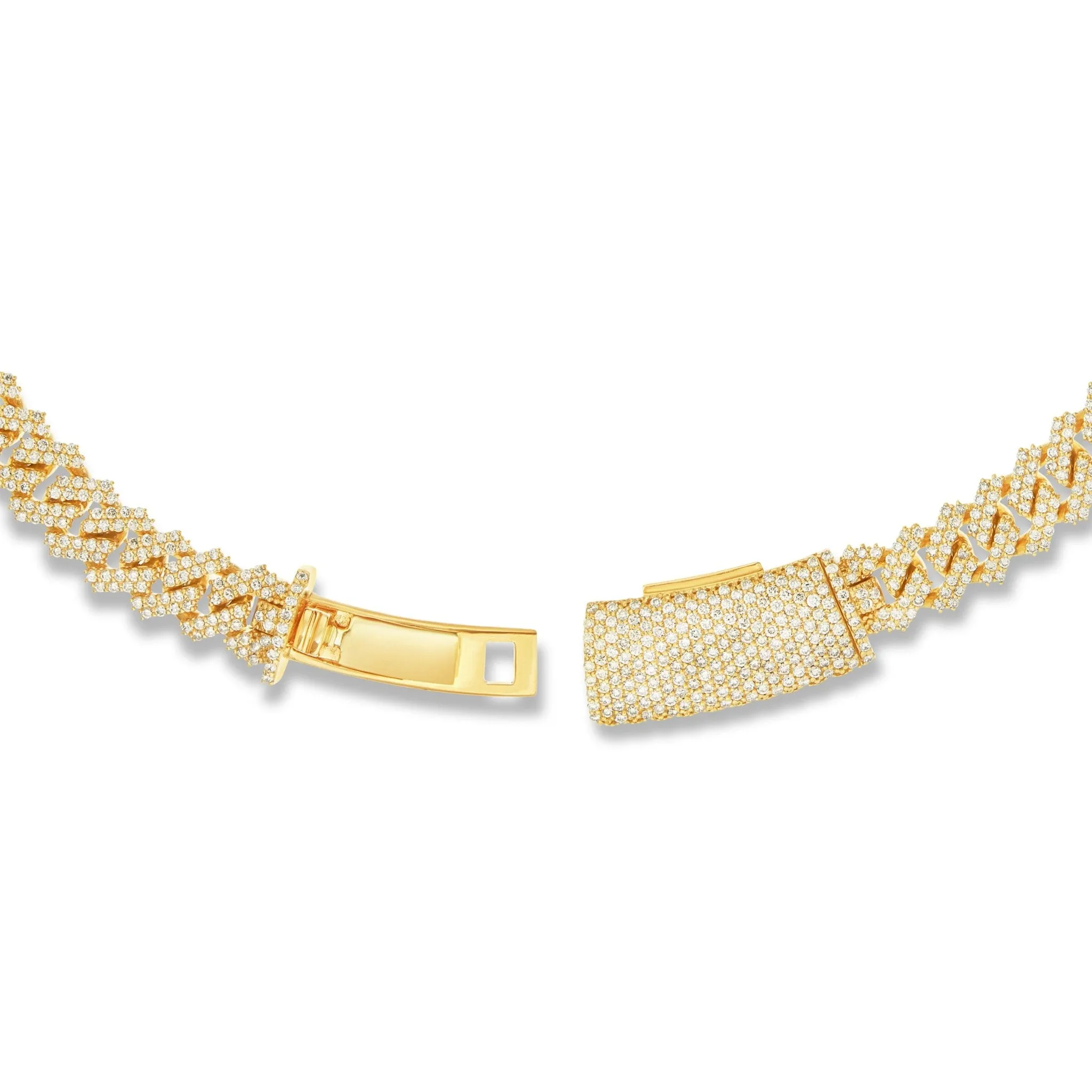 14K Gold 15.11ctw Prongset Diamond 9.25mm Cuban Chain