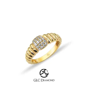 14K Gold Ribbed Band Diamond Ring