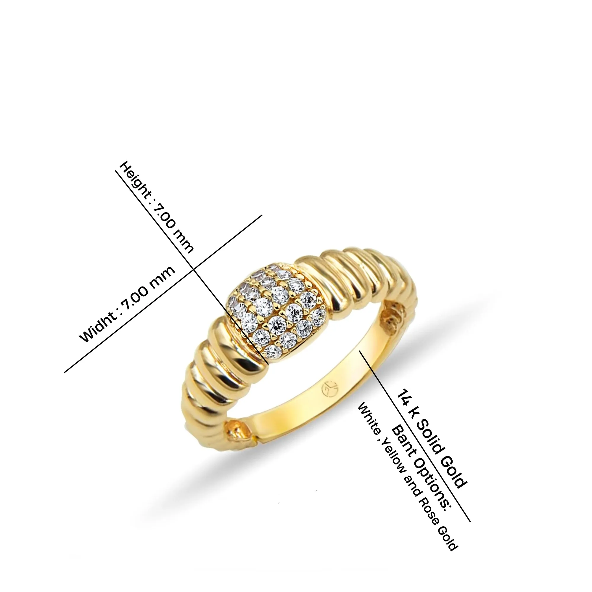 14K Gold Ribbed Band Diamond Ring