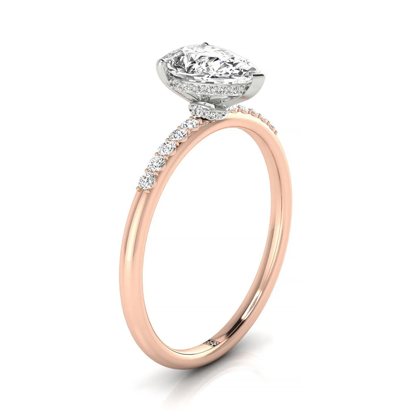 14k Rose Gold Pear Double Hidden Halo Quarter Engagement Ring  - 1/35ctw