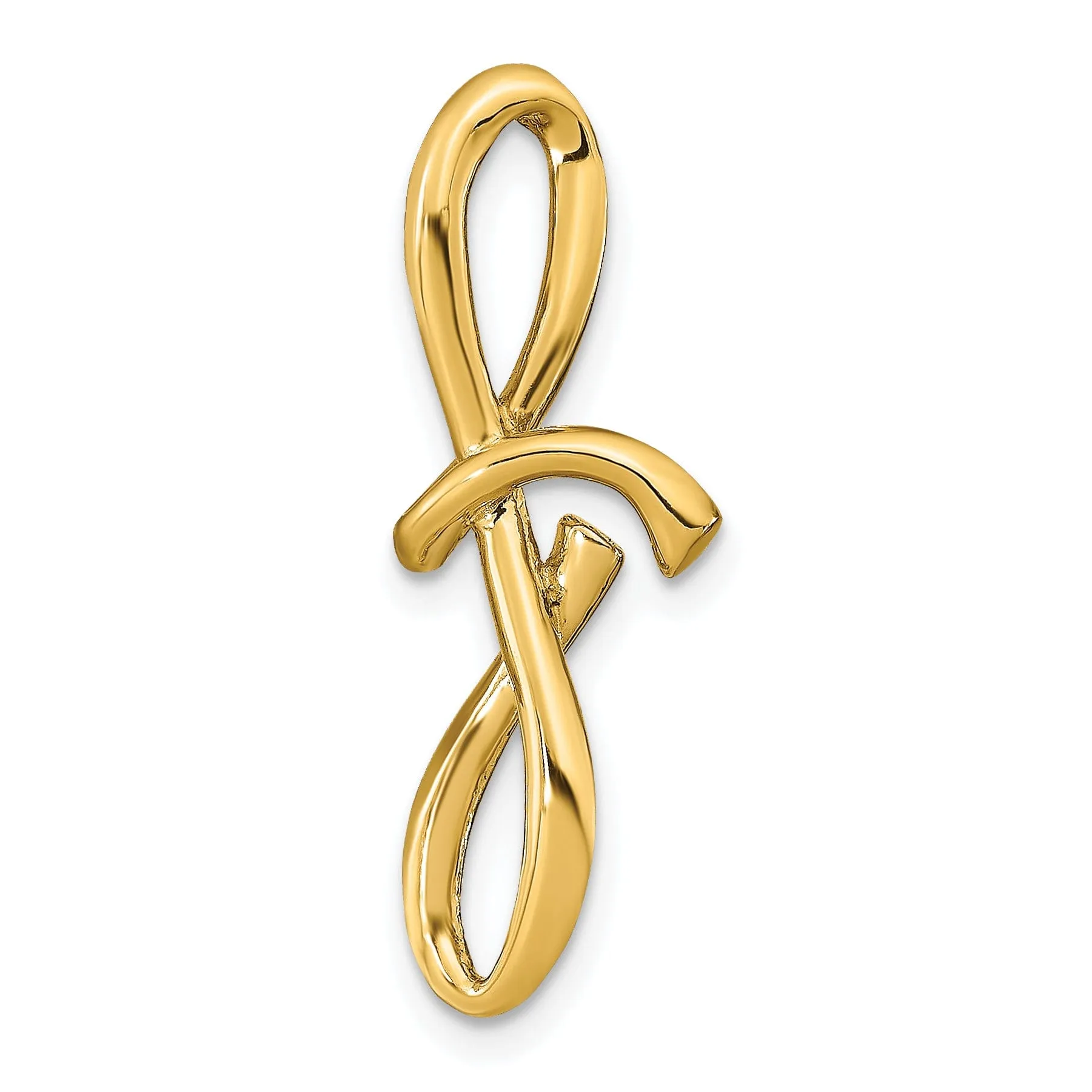 14k Yellow Gold Script Design Large Letter F Initial Slide Pendant