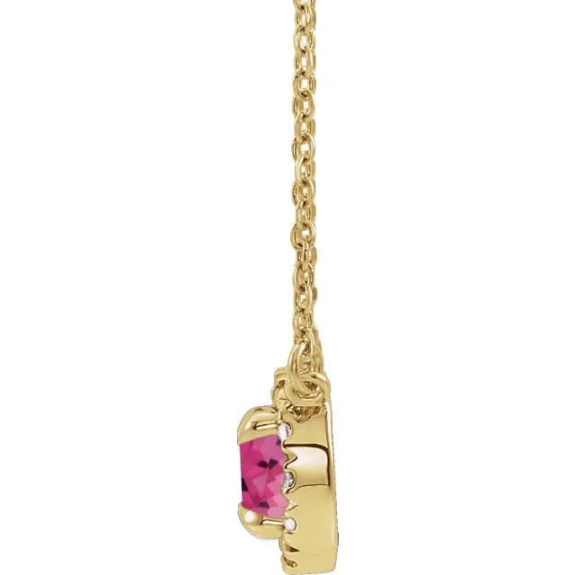 14KT GOLD 3/4 CT PINK TOURMALINE & 1/10 CTW DIAMOND ROUND HALO NECKLACE