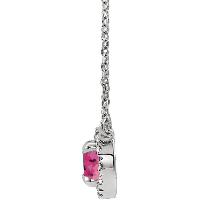 14KT GOLD 3/4 CT PINK TOURMALINE & 1/10 CTW DIAMOND ROUND HALO NECKLACE