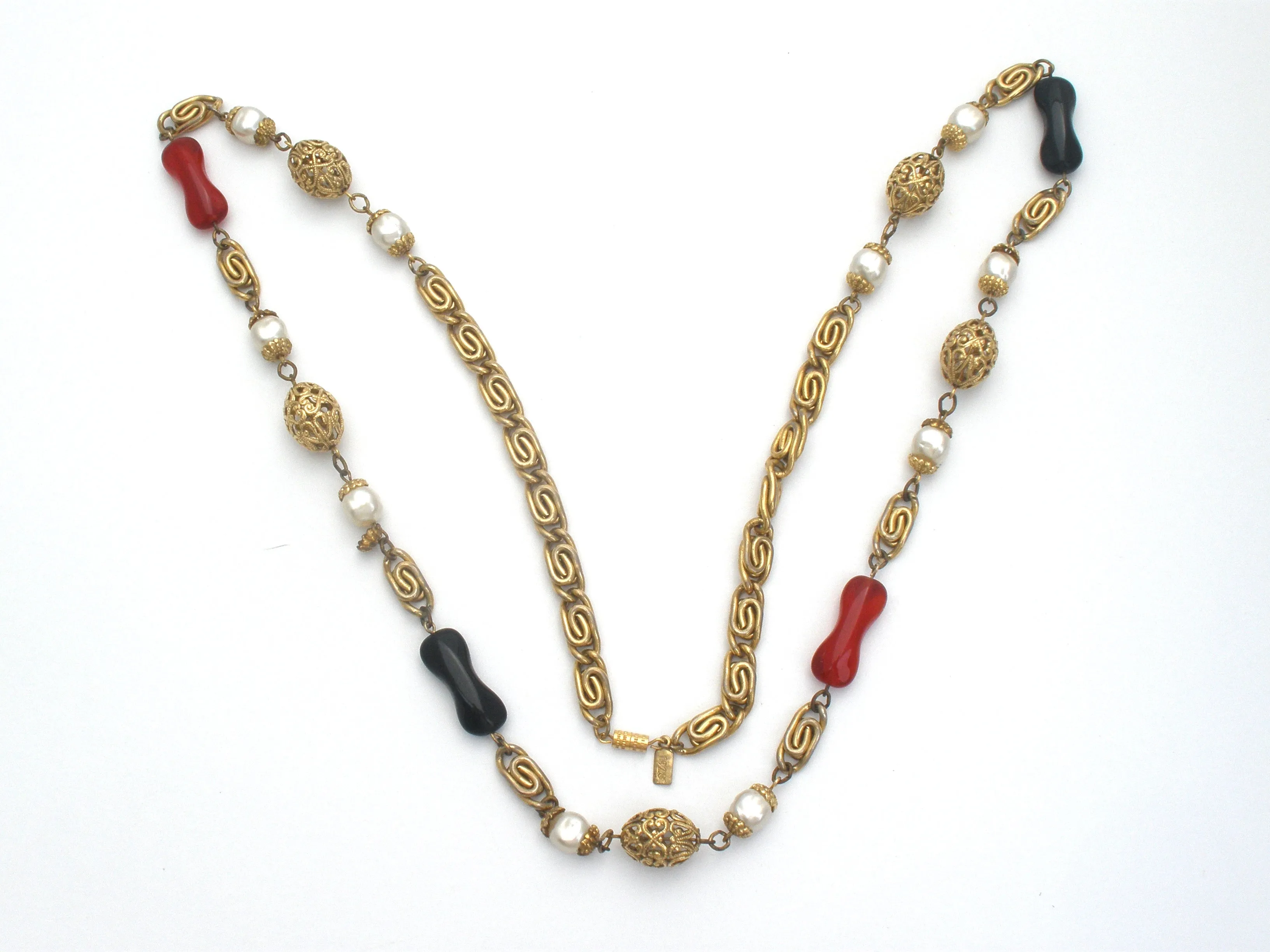 1928 Co Red & Black Gold Tone Necklace