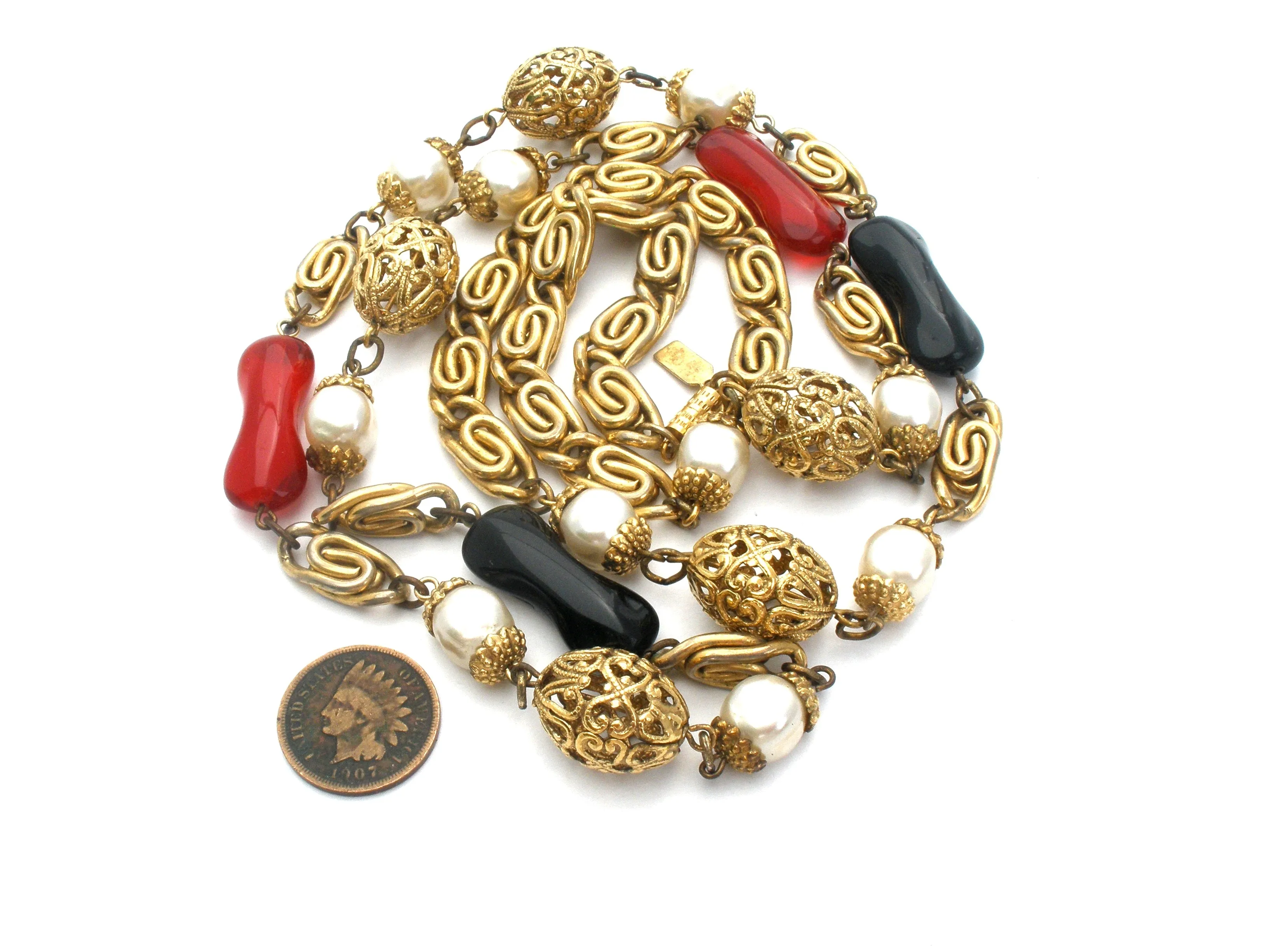 1928 Co Red & Black Gold Tone Necklace