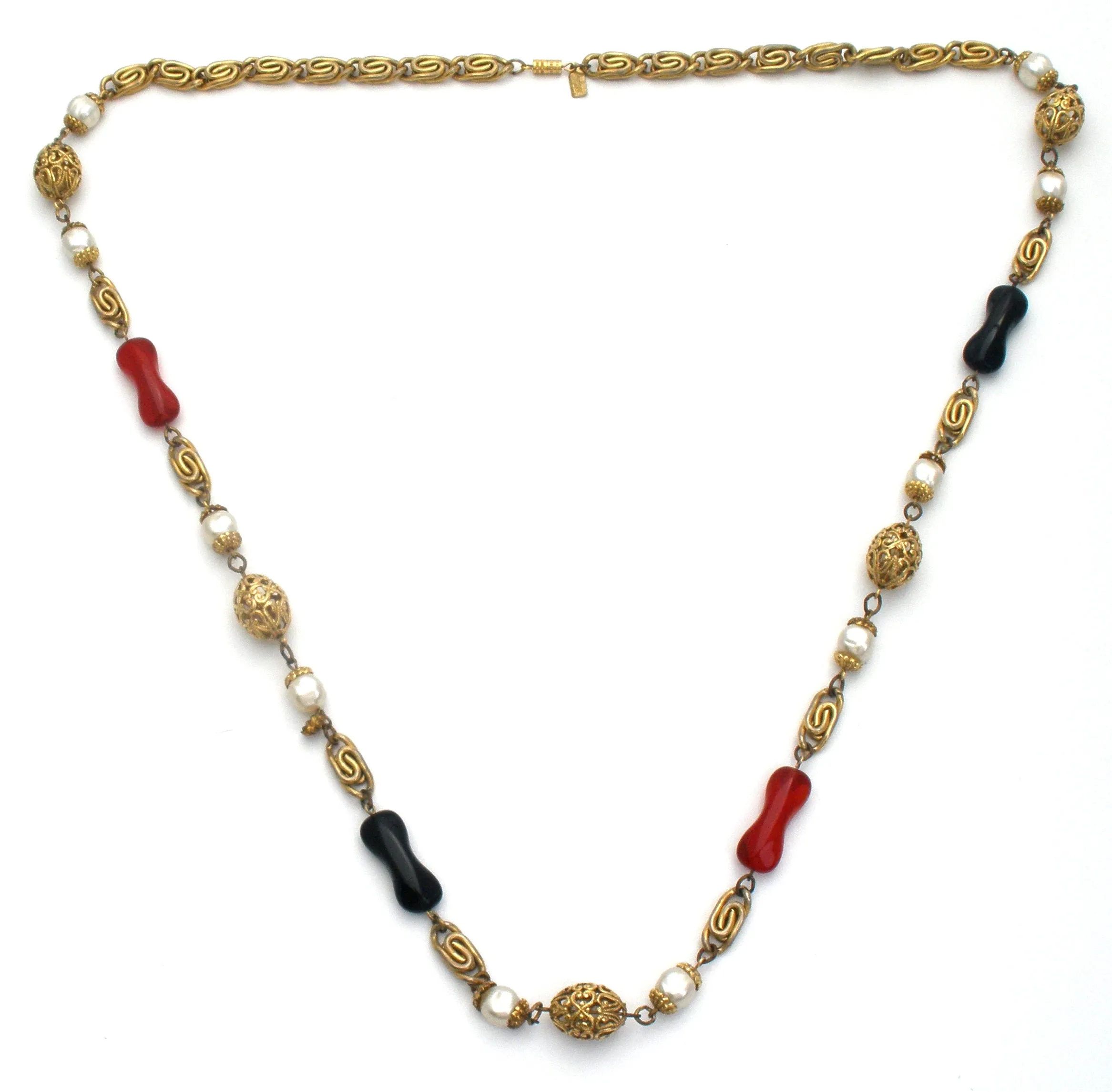 1928 Co Red & Black Gold Tone Necklace