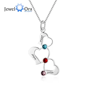 3 Heart Hollow Design Personalized Engrave Name Necklace Birthstone  Silver Color Necklaces & Pendants