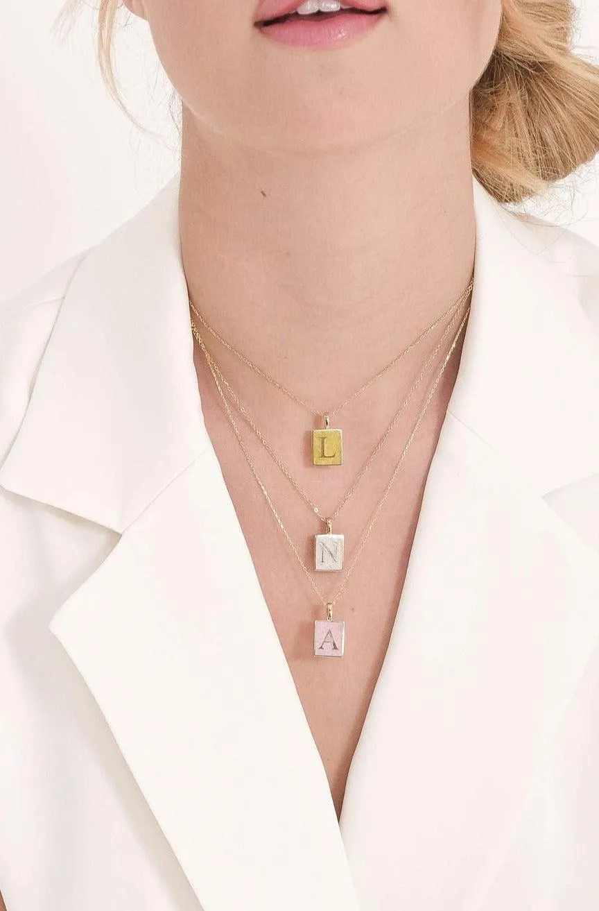 Alphabet Rectangle Gemstone Necklace