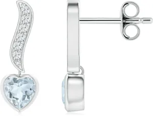 ANGARA Natural Heart-Shaped Aquamarine and Diamond Swirl Drop Earrings in Silver / 14K Solid Gold/Platinum | March Birthstone, Birthday, Engagement, Anniversary, Wedding Jewelry Gift for Women