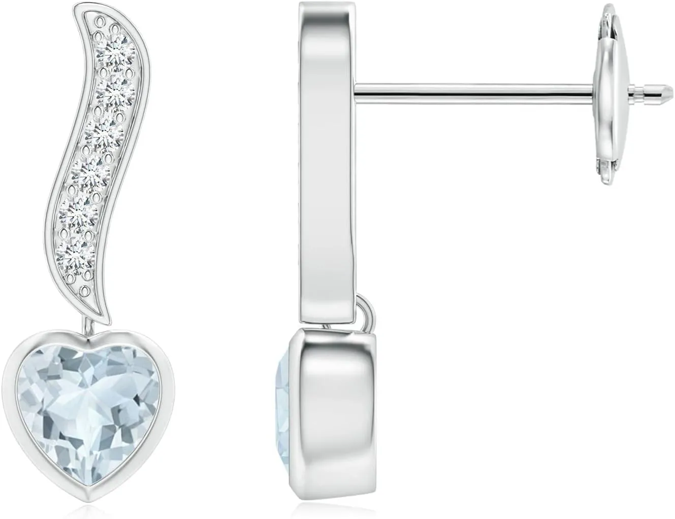 ANGARA Natural Heart-Shaped Aquamarine and Diamond Swirl Drop Earrings in Silver / 14K Solid Gold/Platinum | March Birthstone, Birthday, Engagement, Anniversary, Wedding Jewelry Gift for Women