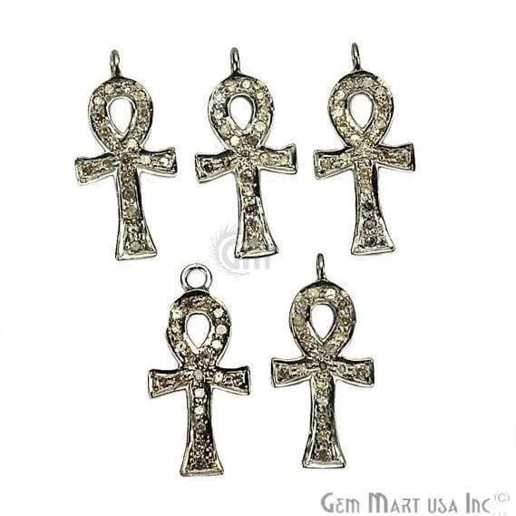 Ankh Shape Diamond Charms Pendant, 20x10mm 925 Sterling Silver Pave Charms Pendant