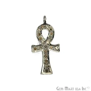 Ankh Shape Diamond Charms Pendant, 20x10mm 925 Sterling Silver Pave Charms Pendant