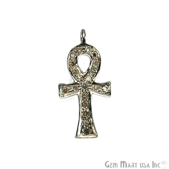 Ankh Shape Diamond Charms Pendant, 20x10mm 925 Sterling Silver Pave Charms Pendant