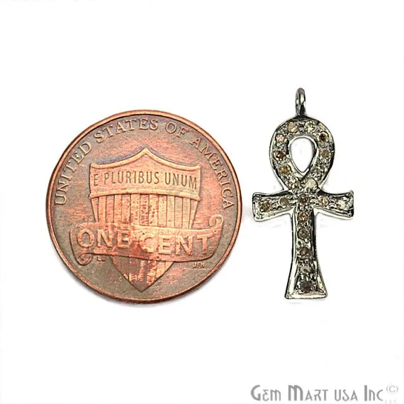 Ankh Shape Diamond Charms Pendant, 20x10mm 925 Sterling Silver Pave Charms Pendant