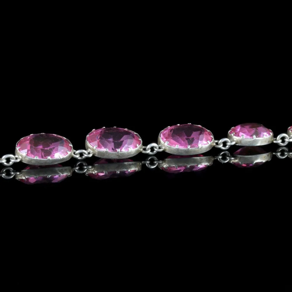 Antique Victorian Pink Paste Necklace Silver Collar Circa 1880