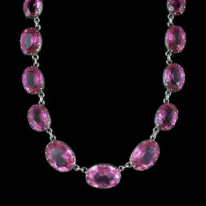 Antique Victorian Pink Paste Necklace Silver Collar Circa 1880