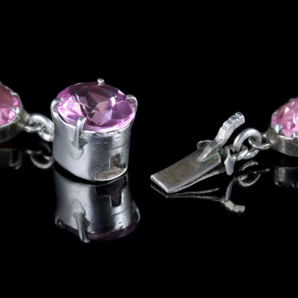 Antique Victorian Pink Paste Necklace Silver Collar Circa 1880