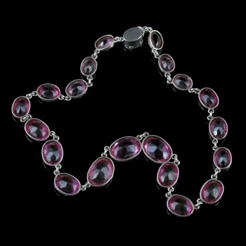 Antique Victorian Pink Paste Necklace Silver Collar Circa 1880