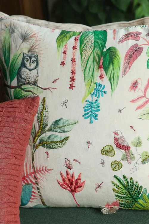 Bagicha Hand Embroidered Cushion-Pink