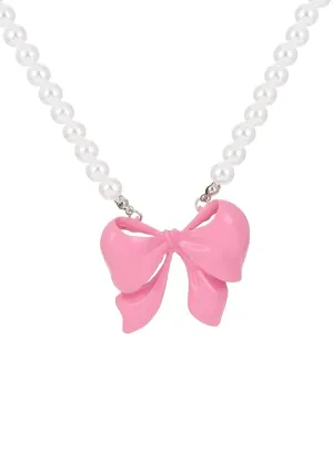Black&Pink Bow Pearl Necklace