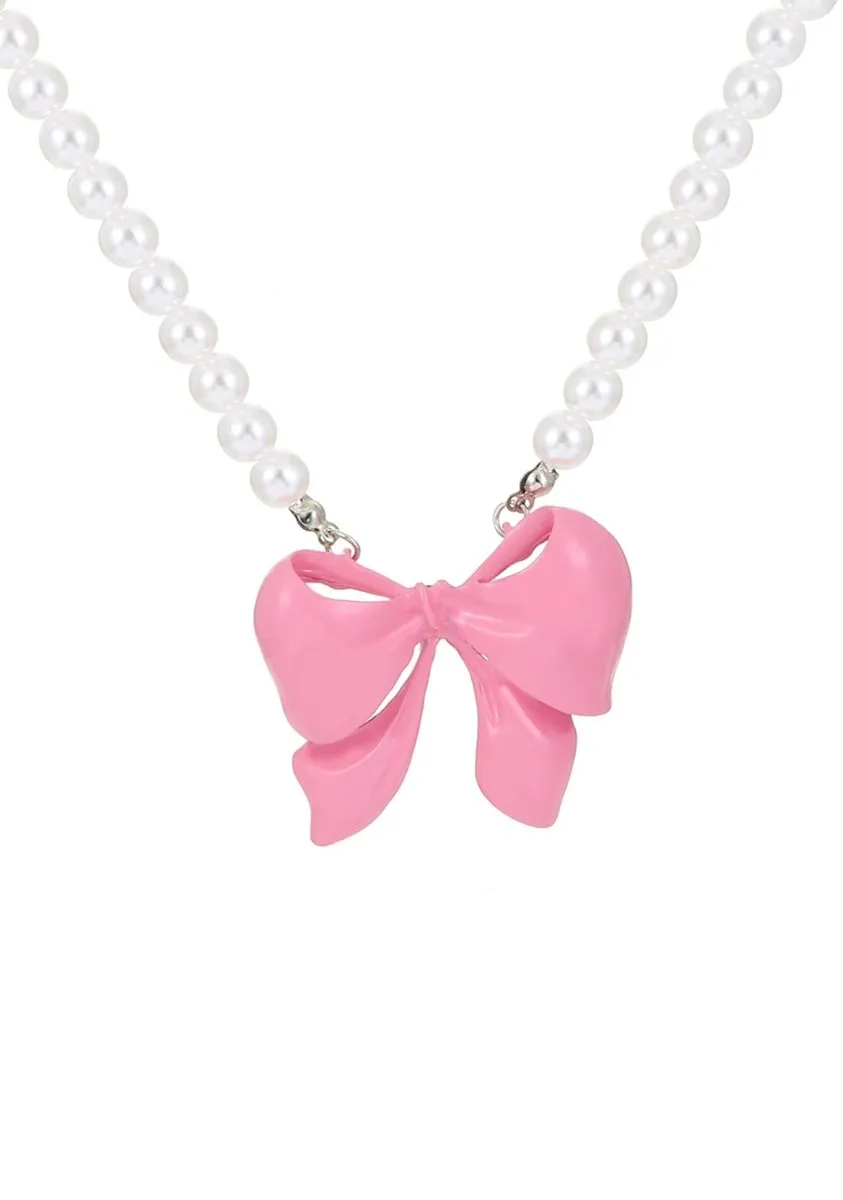 Black&Pink Bow Pearl Necklace