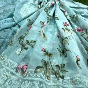 Blue Digital printed Georgette saree