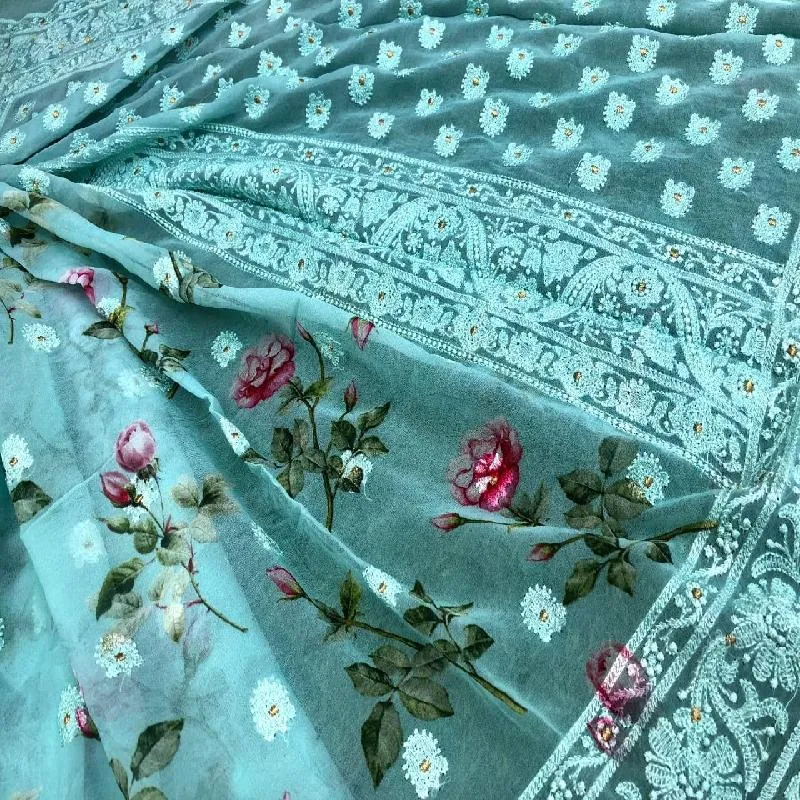 Blue Digital printed Georgette saree