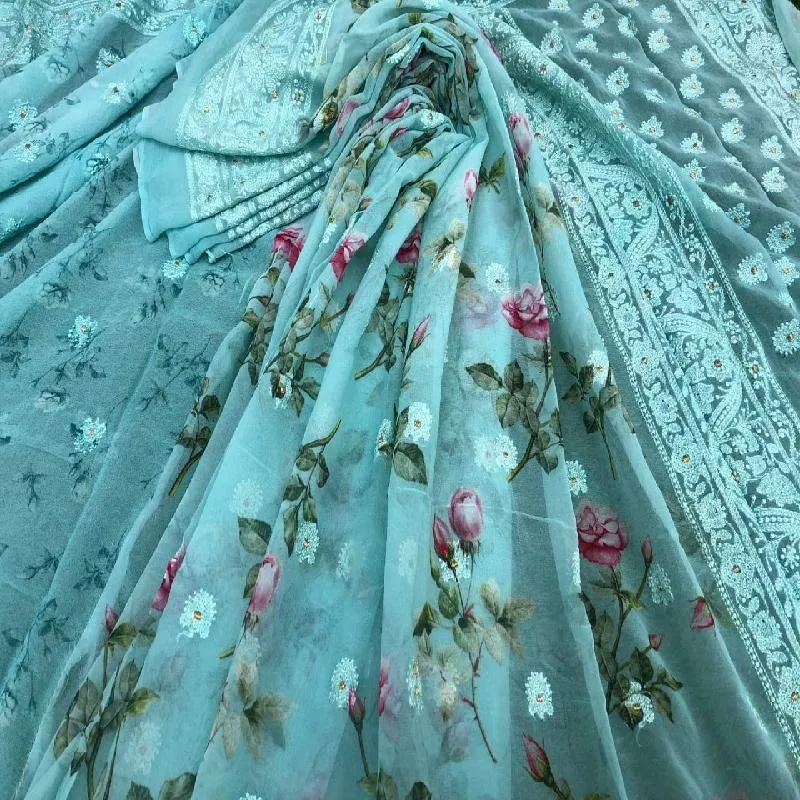 Blue Digital printed Georgette saree