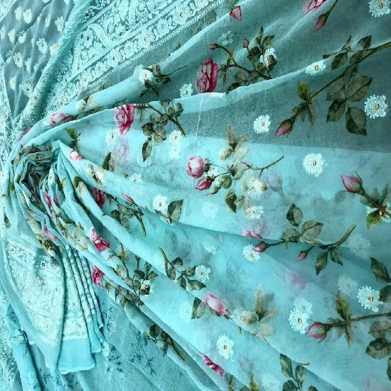 Blue Digital printed Georgette saree