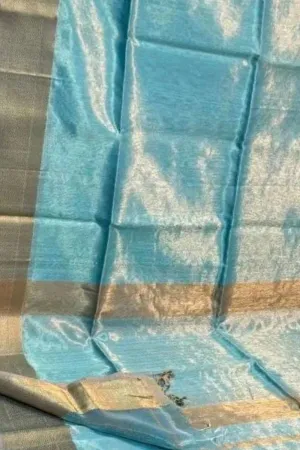 Blue Maheshwari Tissue Silk Saree - Handloom Elegance