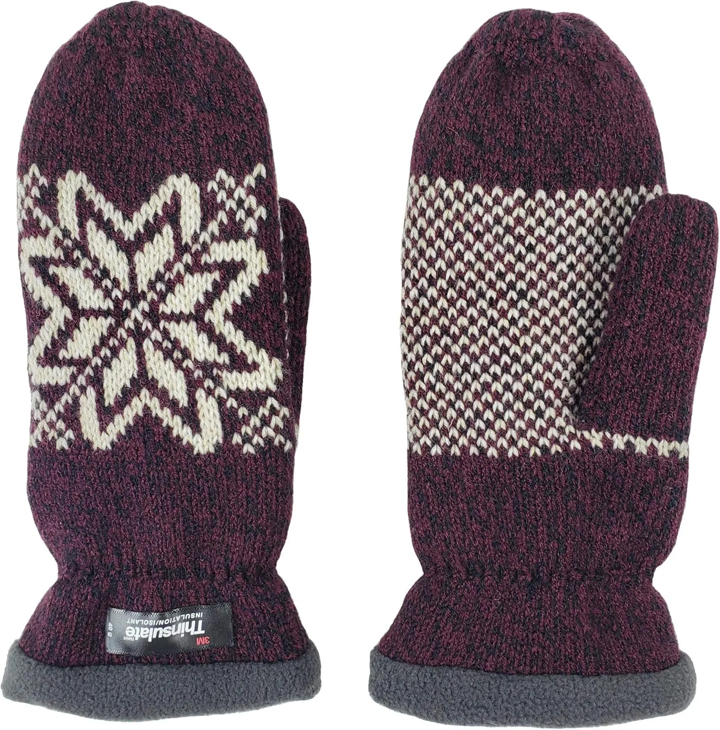 BRUCERIVER Women Snowflake Knit Mittens with Warm Thinsulate Fleece Lining