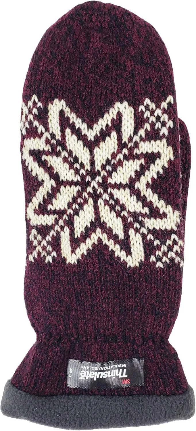 BRUCERIVER Women Snowflake Knit Mittens with Warm Thinsulate Fleece Lining