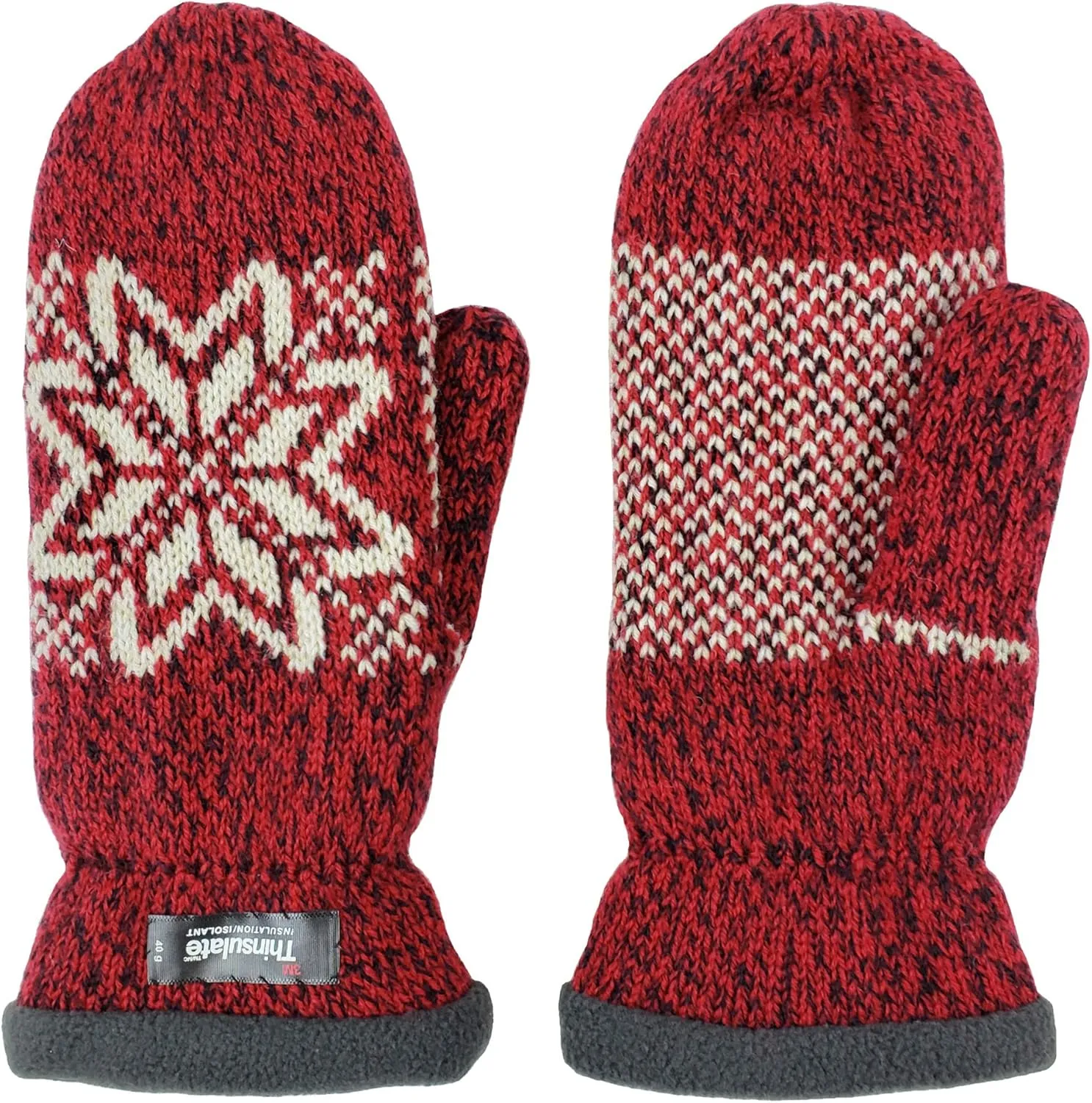 BRUCERIVER Women Snowflake Knit Mittens with Warm Thinsulate Fleece Lining