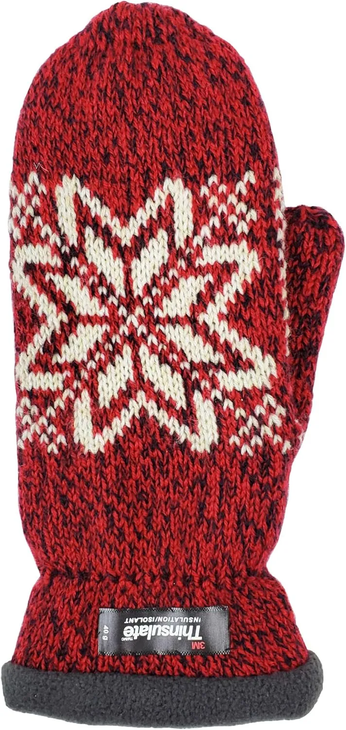 BRUCERIVER Women Snowflake Knit Mittens with Warm Thinsulate Fleece Lining