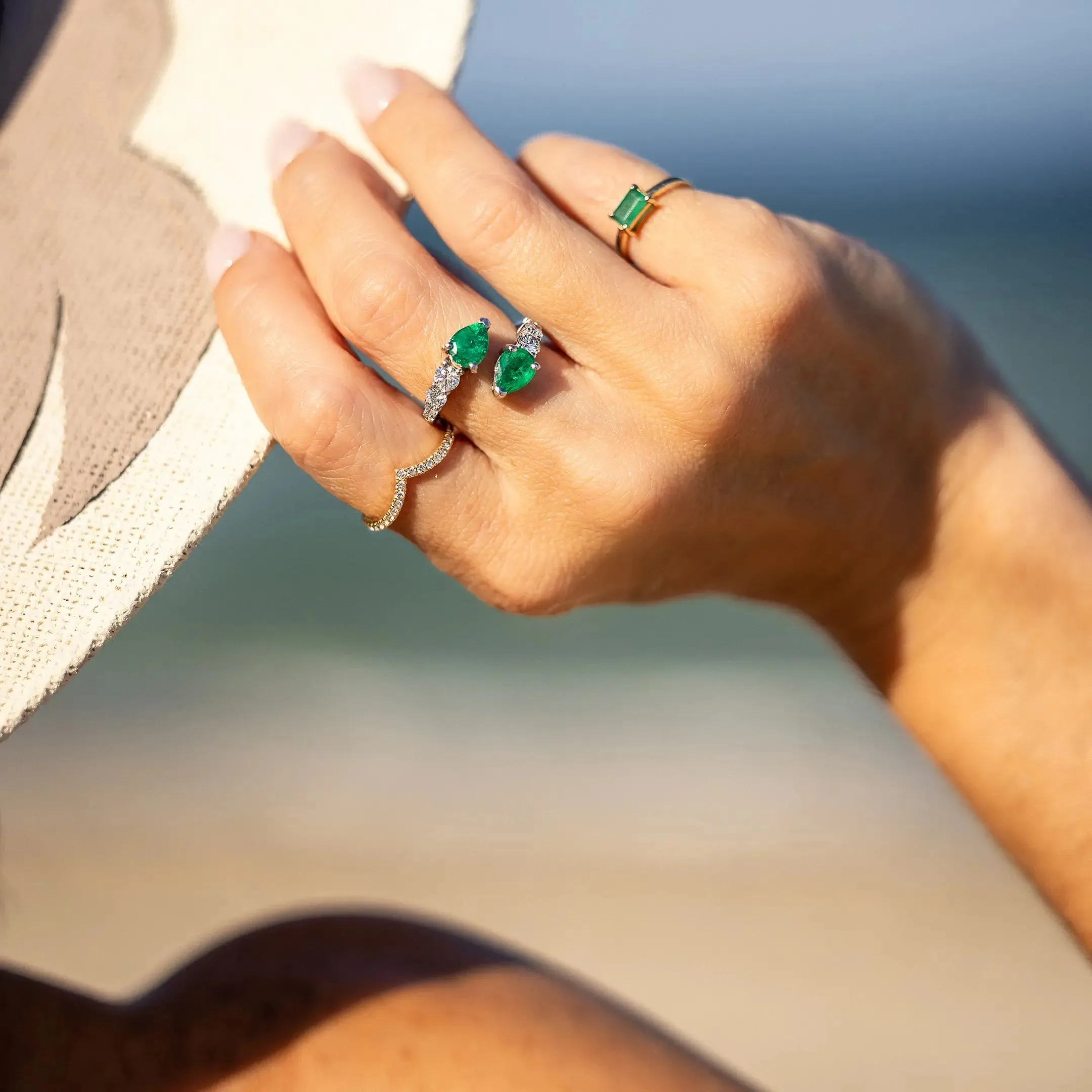 By Pass Emerald Diamond Ring
