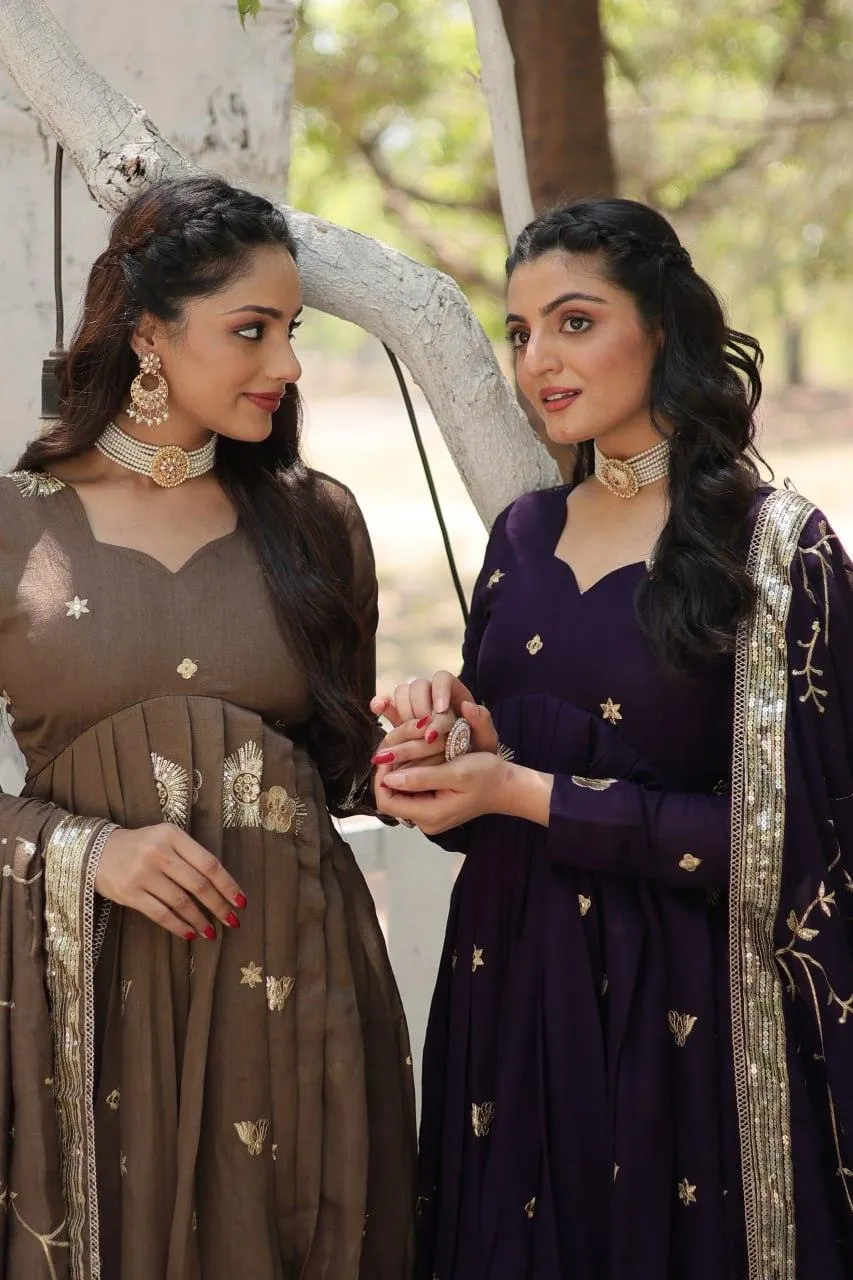 Charming Vichitra Shimmer Rich Sequins Embroidered Gown