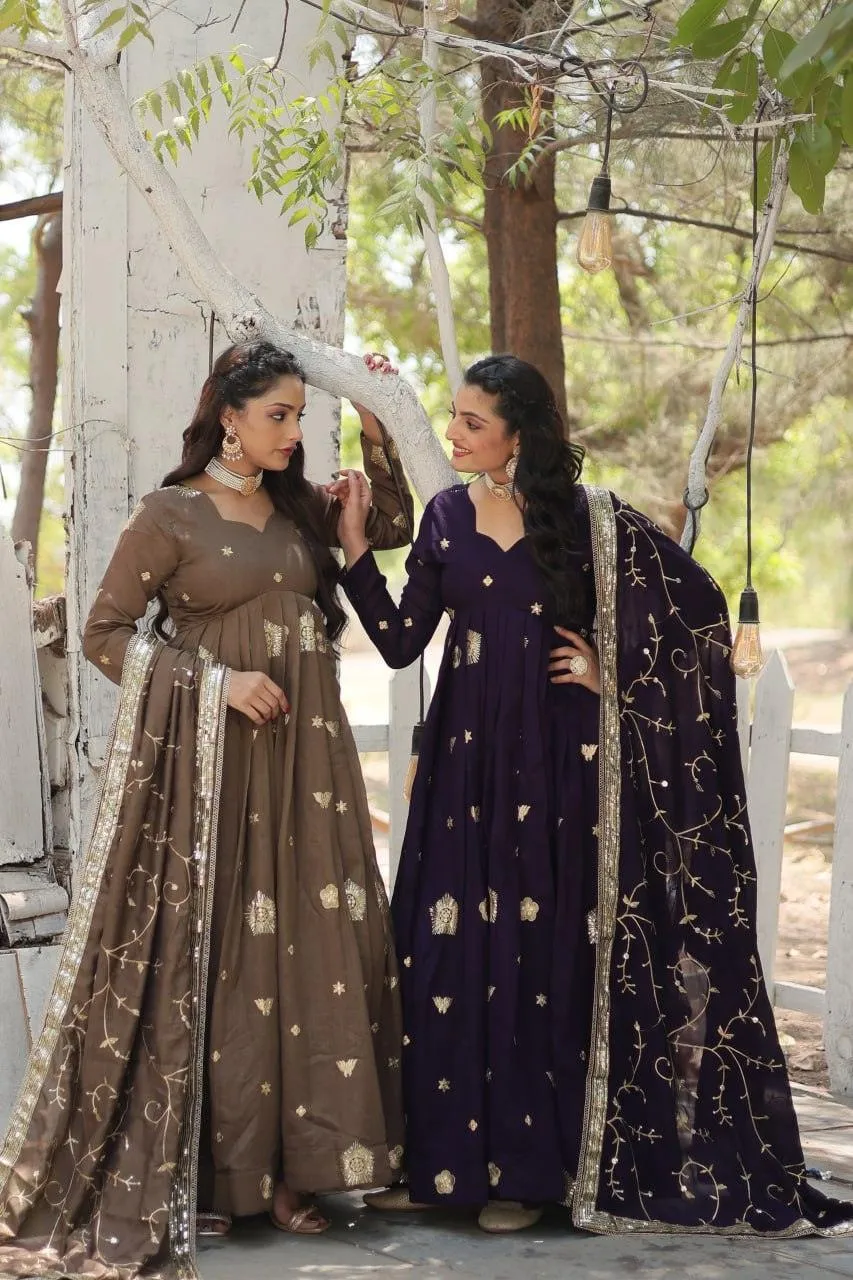 Charming Vichitra Shimmer Rich Sequins Embroidered Gown