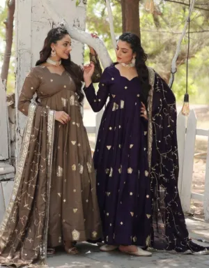 Charming Vichitra Shimmer Rich Sequins Embroidered Gown