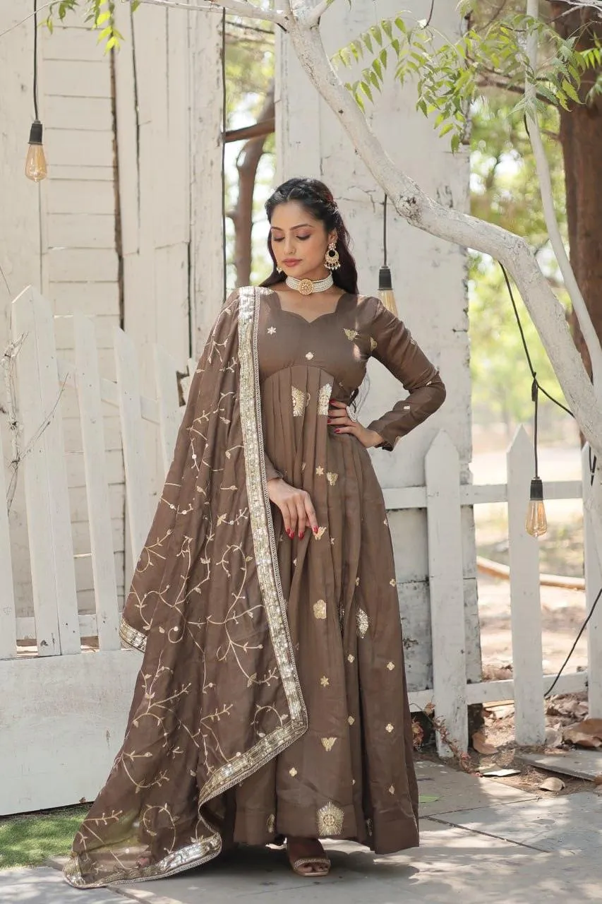 Charming Vichitra Shimmer Rich Sequins Embroidered Gown