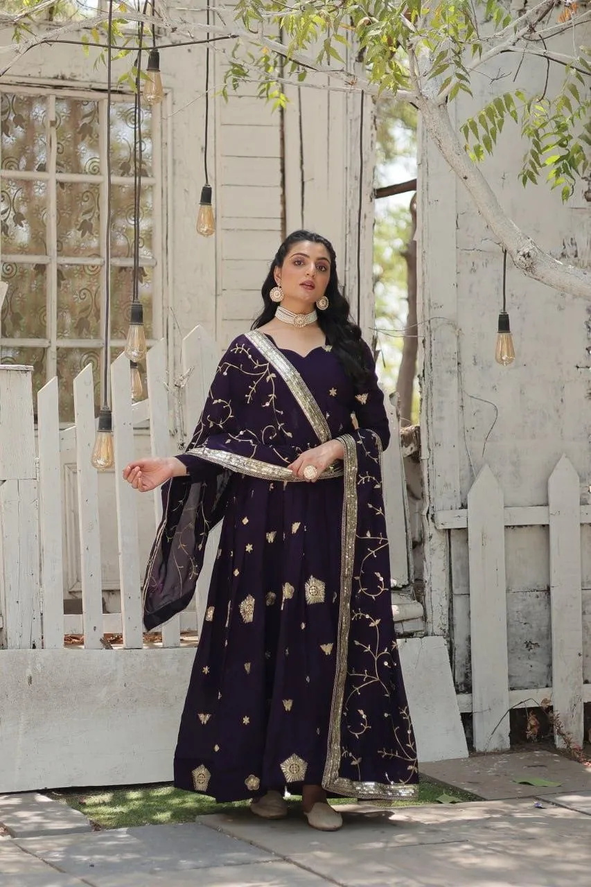 Charming Vichitra Shimmer Rich Sequins Embroidered Gown