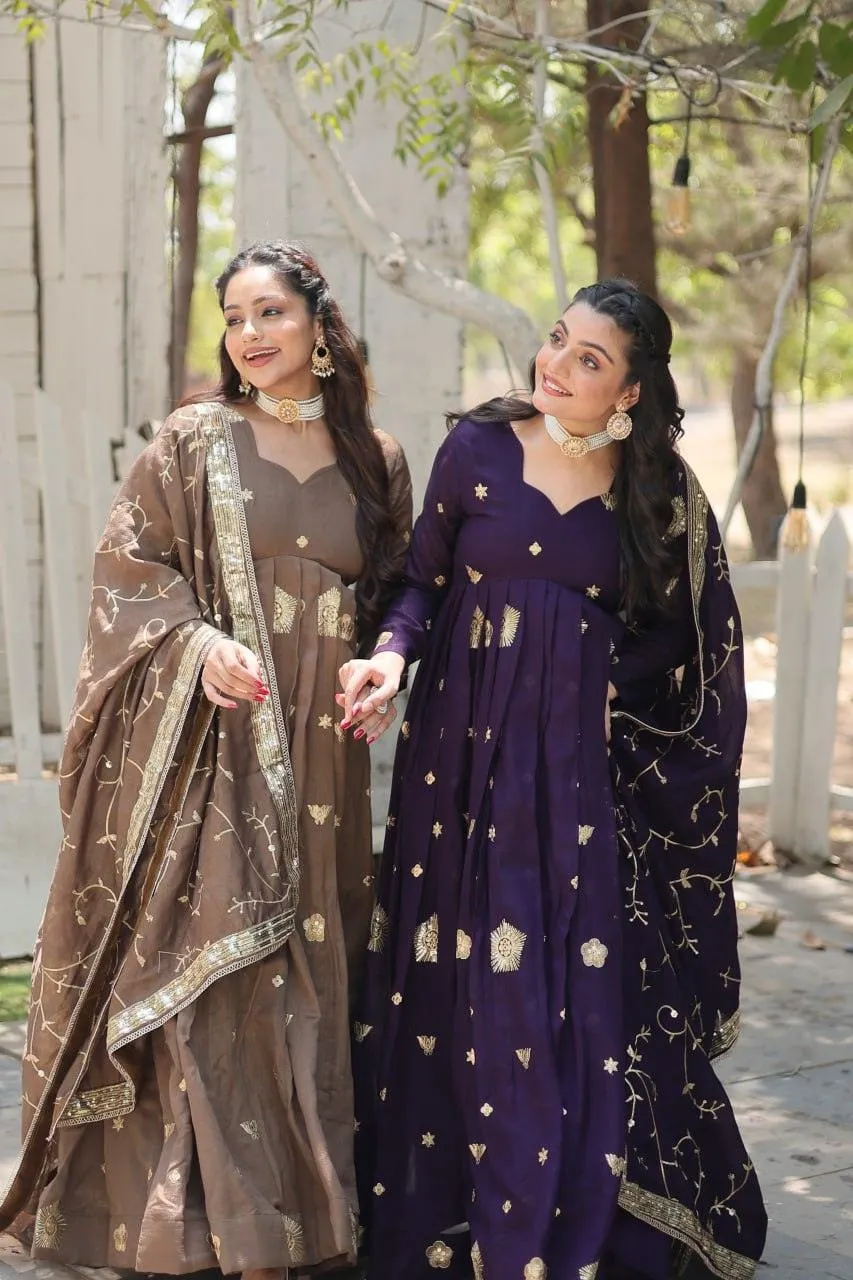 Charming Vichitra Shimmer Rich Sequins Embroidered Gown