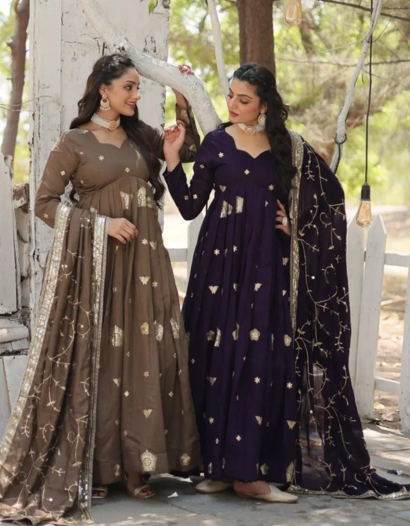 Charming Vichitra Shimmer Rich Sequins Embroidered Gown