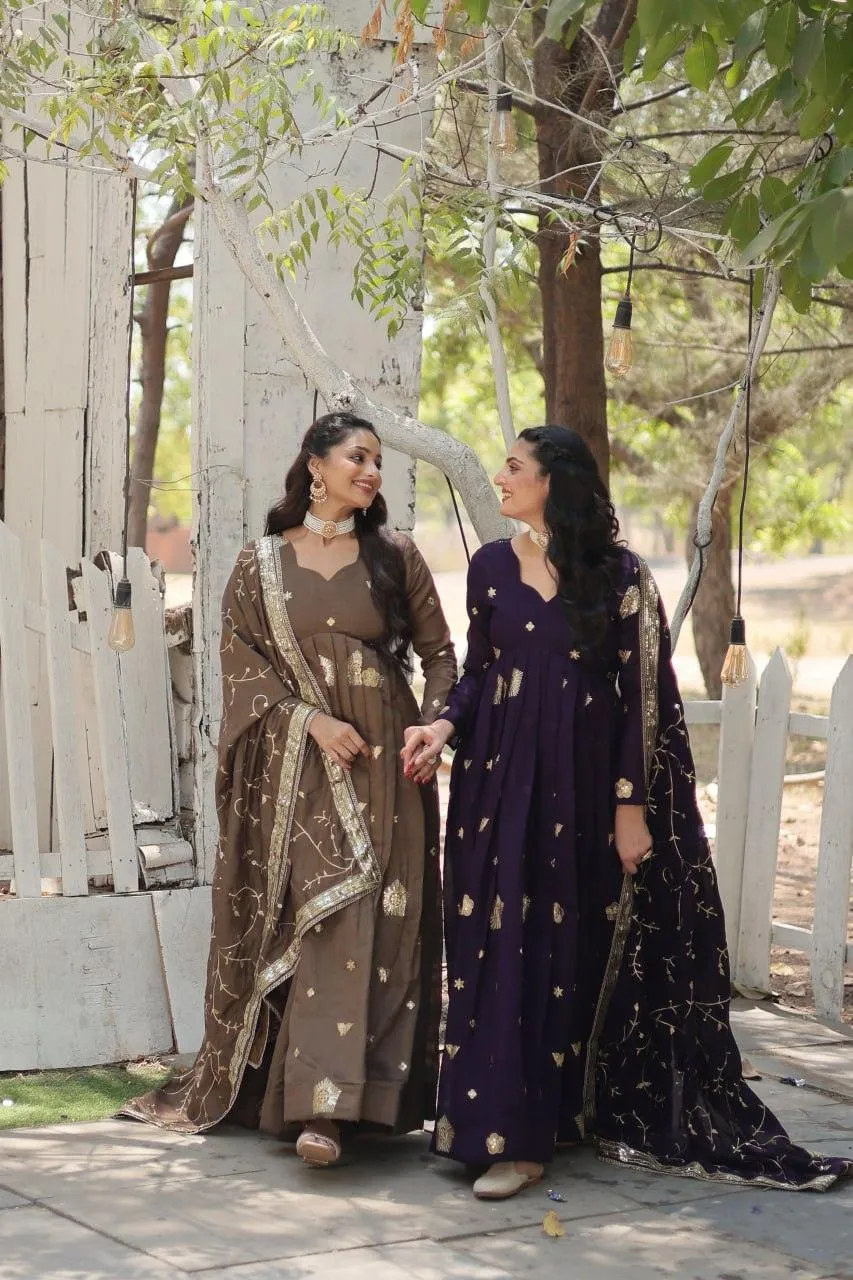 Charming Vichitra Shimmer Rich Sequins Embroidered Gown